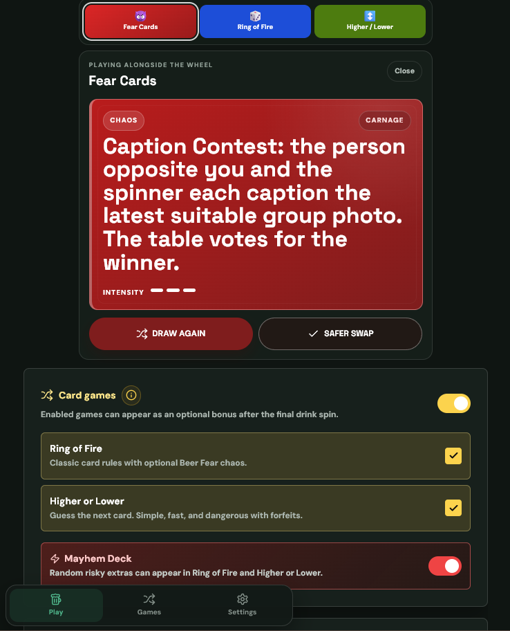 BeerFear fear card screen