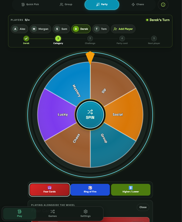 BeerFear party wheel screen